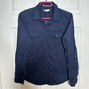 Pure Alfred Sung Shirt Button Up Collared Navy Blue Size Medium